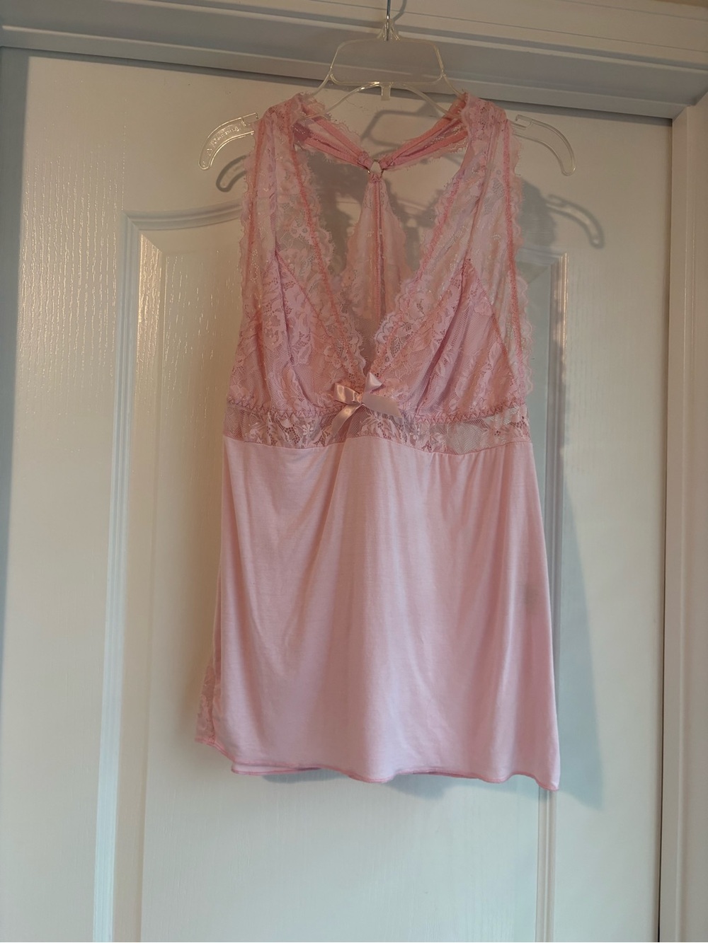 SHEIN Lace-Trim Pink V-Neck Chemise